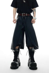 Double Layer Faux Leather Shorts