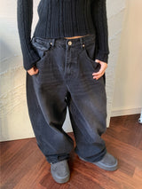 Rough Muse Tassel Ball Stud Wide Long Denim Pants
