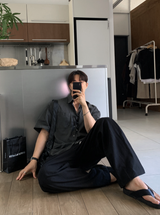 Cool Pin Tuck Linen Wide Pants