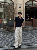 Botton linen collar single knitwear