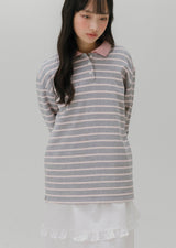ソフトカラーストライプTシャツ (ライトグレー)