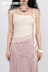 ROSE DRAPE MESH CAMISOLE (IVORY, BLACK 2COLORS!)
