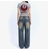 ストレッチコットンスリムショートスリーブTシャツ エイトボールメランジ