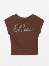 ロゴ キュービック クロップトップ Brown