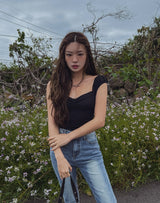Bell shirring puff sleeveless