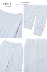 Waffle Asymmetrical Off-Shoulder Sweat Pants Set (TOP+PANTS SET)