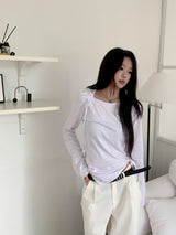 Cloud Draw Deck Shirring Team Long Sleeve T-Shirt (4 Colors)