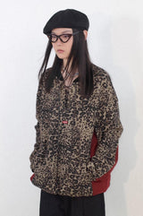 Retro leopard print hoodie with tie belt design and patchwork style