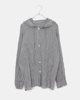 ジャリングフリルチェックフード長袖シャツ