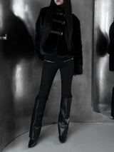 black buckle fur jacket