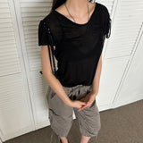 シースルースリムラインTシャツ ブラック