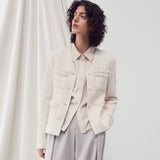 V NECK POCKET TWEED JACKET IVORY