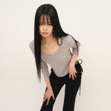 C 90S ラインVネックTシャツ_グレー