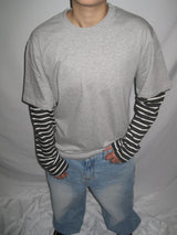 ストライプレイヤードロングスリーブTシャツ (3c)