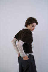 Puff raccoon half knit_brown