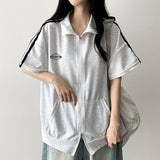 Untied Two-Way Line Short-Sleeved Zip-Up