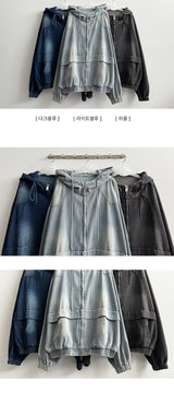 Wort Big Hood Overfit Denim Two Way Hooded Zip-Up Jumper 