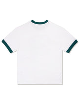 UNISEX Overfit Puppy Surfing Ringer Short Sleeve T-Shirt White Green (FCE2TS401M)