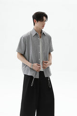 Plaid Drawstring Short Sleeve Shirt