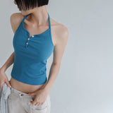[Ketean] Golgi Halter Neck Button Sleeveless Top -4color