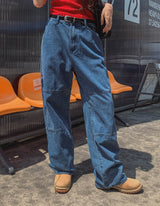 Rich Double Knee Patch Straight Denim