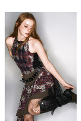2025 Spring/Summer New Leopard Print Double Mesh Splicing Sleeveless Tank Top