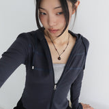 [MADE] Foil Vintage Pocket Slit Slim Ribbed Hood Zip-Up