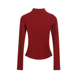V-neck Slim Half Turtleneck Spandex Long-Sleeved T-Shirt