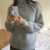 Zickleルーズフィットハーフジップアップブークレニットウェア