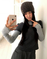 Yumo Puff Fleece Striped Half-Sleeve Knit
