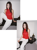 Halter Strap Red Flared Sleeveless T-shirt