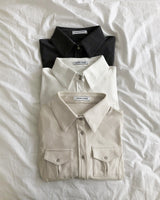[MADE] Theku Pocket Roll-Up Neck Collar Slim Fit 3/4 Sleeve Shirt