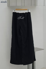 Lace lettering wide casual banding pants