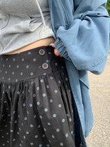 Needle Button Dot Shirring Midi Skirt (2c)