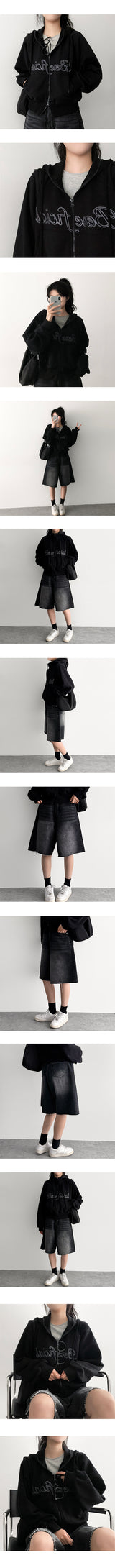 Rika Lettering Embroidered Zurry High-Neck Hooded Zip-Up
