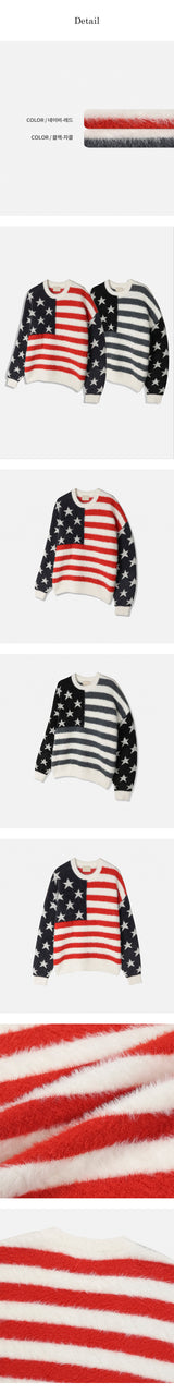 [F/W] アメリカンフラグヘアラウンドネックニット(2color)