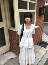 ポンボ ティアード フリル オーバーフィット ショート スリーブ パフ ブラウス
