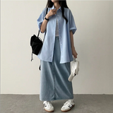 Sundy Charlang クールデニムロングスカート [ショート & ベーシックセレクション] Lyocell Fabric