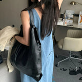 [ビッグバッグ/ノックストレージ🖤] リオブラックレザーショルダーバッグボブサンバッグスチューデントバッグラップトップオフィスワーカーバッグ 1 color