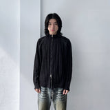 High-Neck Stripe Knit Jacket