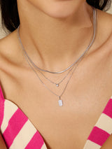 pavé square rhodium plating + 925 silver necklace N064-01H