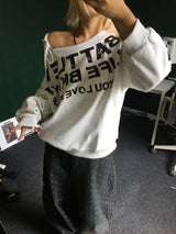 ホルターネック オフショルダーTシャツ オフショルダー レタリングスウェットシャツ