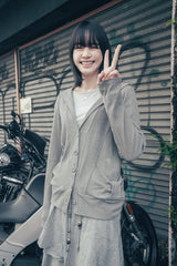 Hooded ribbon cardigan (Gray)