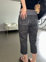 Crime Sleek Hip Button Capri Pants 3color