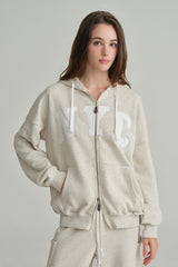 NYC hooded zip-up, Light Melange