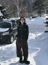 Bite lettering raccoon fur hood zip-up