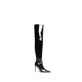 Colorful Bridge | Asymmetrical Over-the-Knee Boots for Women with Belt Clip, Patent Leather, Thin Heels, Pointed Toe, Elastic Boots
