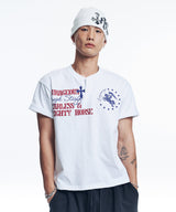 ホースレタリングヘンリーネッククロップドTシャツ - ホワイト