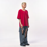 オーバーサイズシルケットスクープネックTシャツ RED