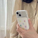 magSafe case pastel star white leather card wallet set